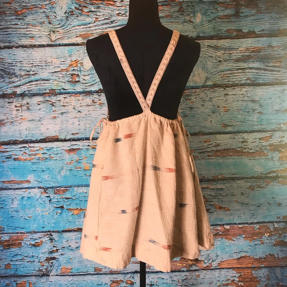 Free People Cream Textured Embroidered Sundress with Subtle Multi-Color Accents